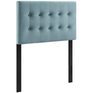 Pemberly Row Twin Tufted Performance Velvet Headboard in Light Blue