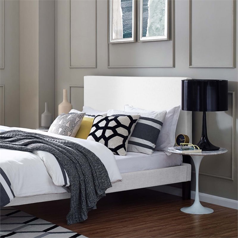 Pemberly Row Full/Queen Upholstered Linen Fabric Headboard in White