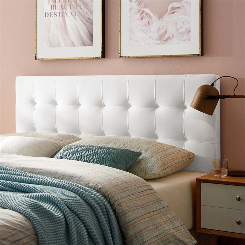 Pemberly Row King Biscuit Tufted Performance Velvet Headboard in White