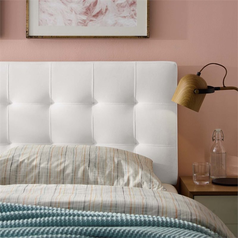 Pemberly Row King Biscuit Tufted Performance Velvet Headboard in White