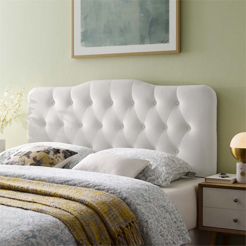 Pemberly Row King Diamond Tufted Performance Velvet Headboard in White