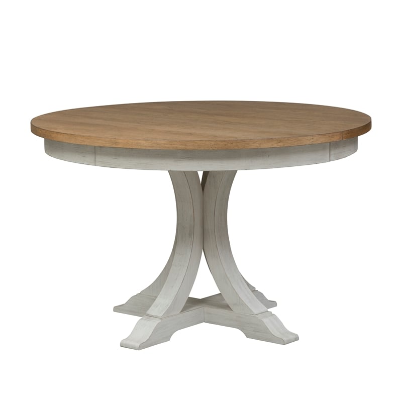Pemberly Row Farmhouse Reimagined Wood Pedestal Table in Natural