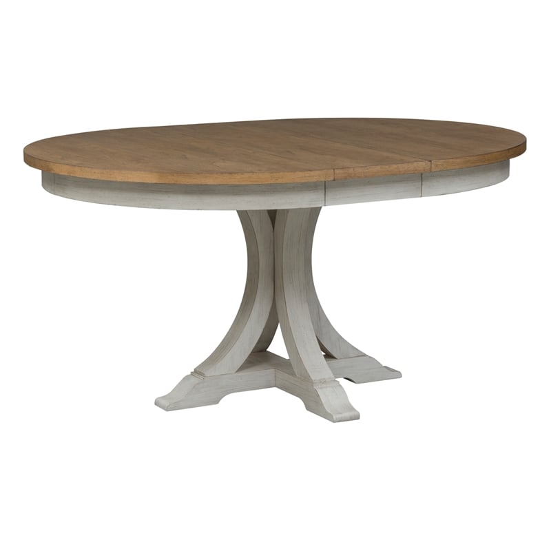 Pemberly Row Farmhouse Reimagined Wood Pedestal Table in Natural