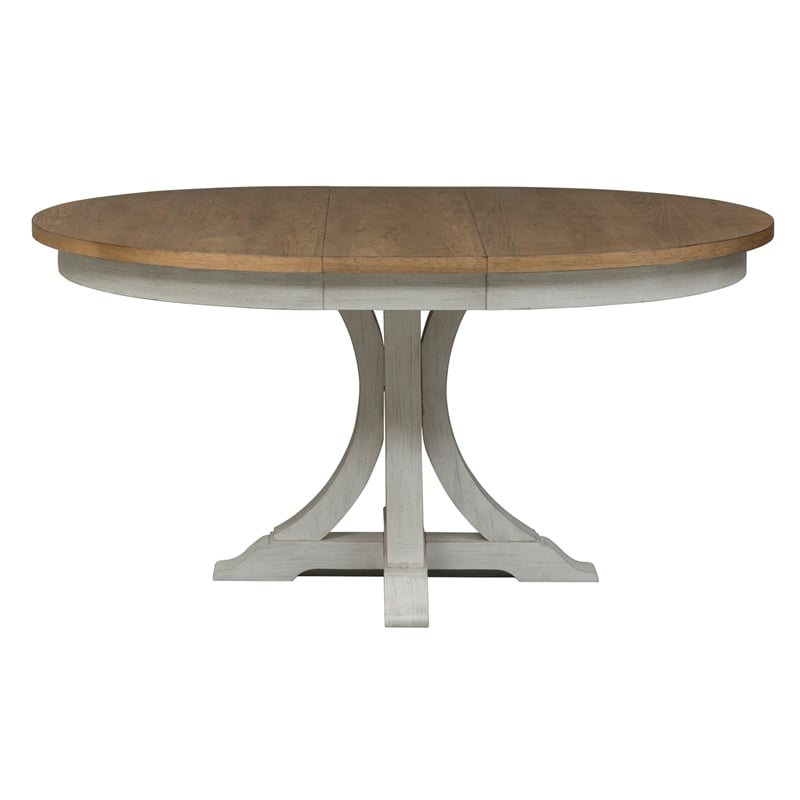 Pemberly Row Farmhouse Reimagined Wood Pedestal Table in Natural