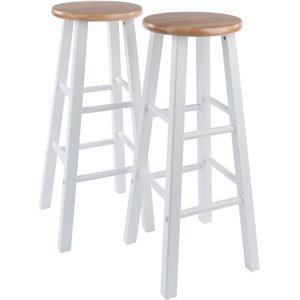 Pemberly Row 29&quot Solid Wood Bar Stool in Natural and White (Set of 2)