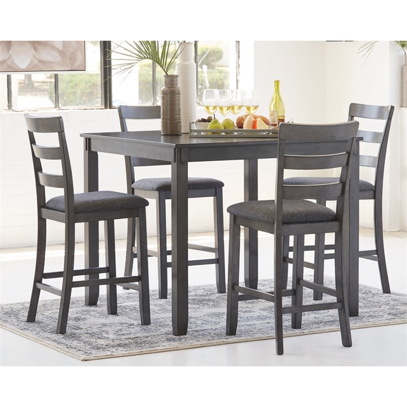 Pemberly Row Contemporary 5 Piece Square Dining Table Set in Gray