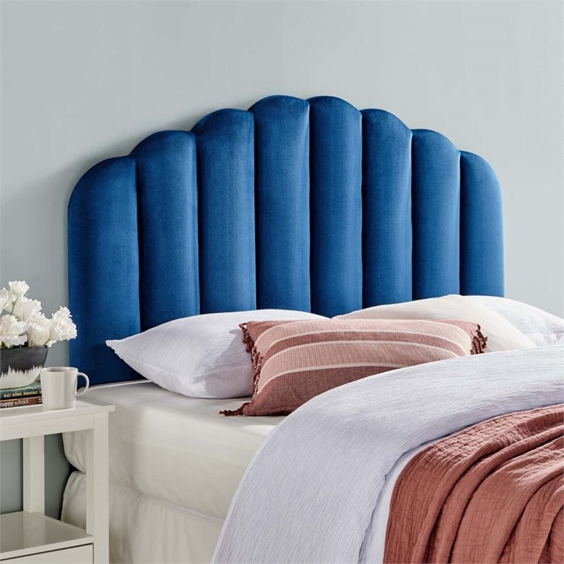 Pemberly Row Full/Queen Modern Performance Velvet Headboard in Navy