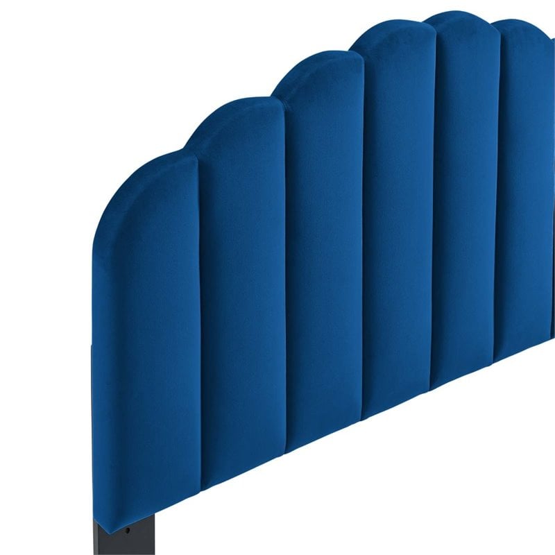 Pemberly Row Full/Queen Modern Performance Velvet Headboard in Navy