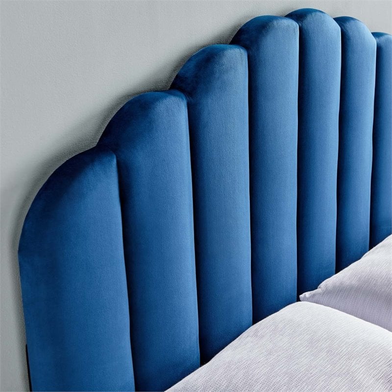 Pemberly Row Full/Queen Modern Performance Velvet Headboard in Navy