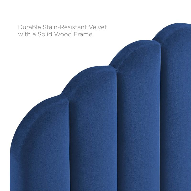 Pemberly Row Full/Queen Modern Performance Velvet Headboard in Navy
