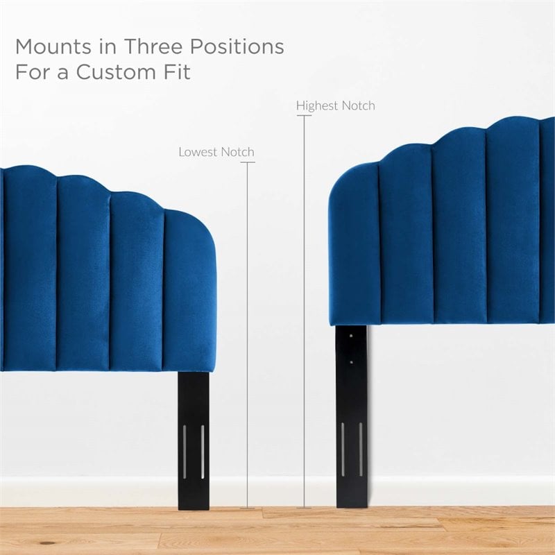 Pemberly Row Full/Queen Modern Performance Velvet Headboard in Navy