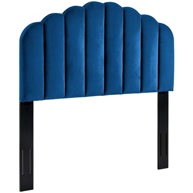 Pemberly Row Full/Queen Modern Performance Velvet Headboard in Navy