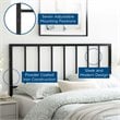 Pemberly Row Queen Modern Style Powder Coated Iron Headboard in Black