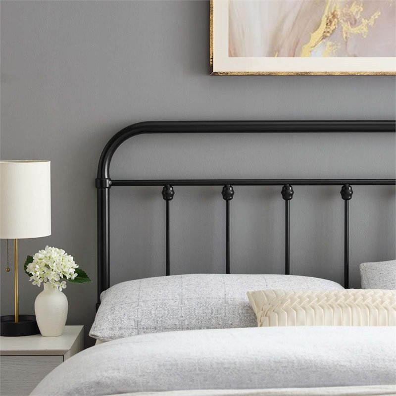 Pemberly Row Twin Modern Powder Coated Iron Headboard in Black