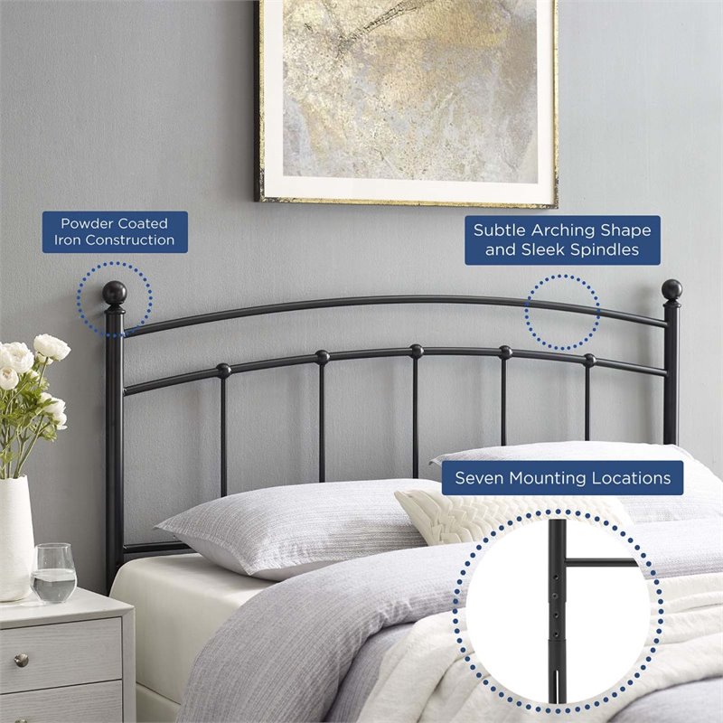 Pemberly Row Modern Powder Coated Iron King Headboard in Black