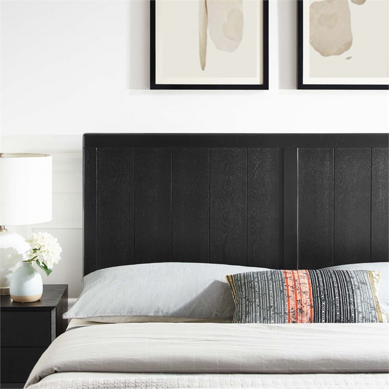 Pemberly Row Queen Modern Rubberwood and MDF Headboard in Black