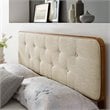 Pemberly Row Tufted Queen Fabric and Wood Headboard in Walnut/Beige