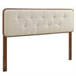Pemberly Row Tufted Queen Fabric and Wood Headboard in Walnut/Beige