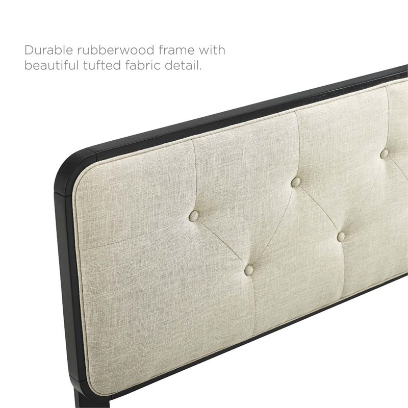 Pemberly Row Tufted King Fabric and Wood Headboard in Black/Beige