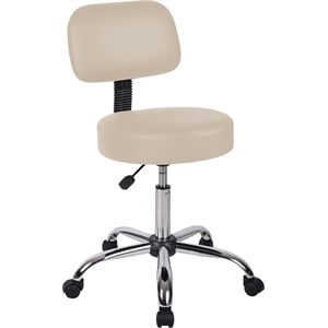 Pemberly Row Adjustable Faux Leather Backed Wheeled Office Stool in Beige
