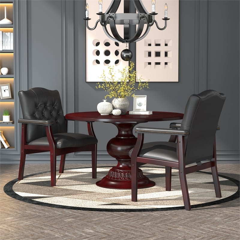 Pemberly Row Traditional Faux Leather Tufted Guest Chair in Black