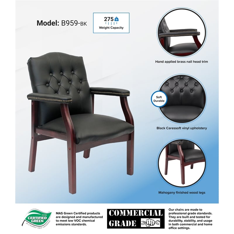 Pemberly Row Traditional Faux Leather Tufted Guest Chair in Black