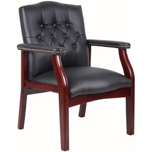 Pemberly Row Traditional Faux Leather Tufted Guest Chair in Black