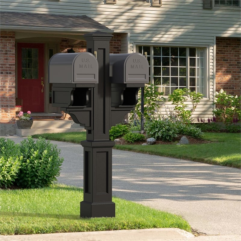 Pemberly Row Contemporary Double Traditional Plastic Mail Post in Black