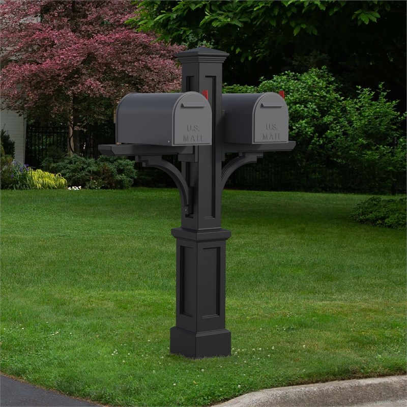 Pemberly Row Contemporary Double Traditional Plastic Mail Post in Black