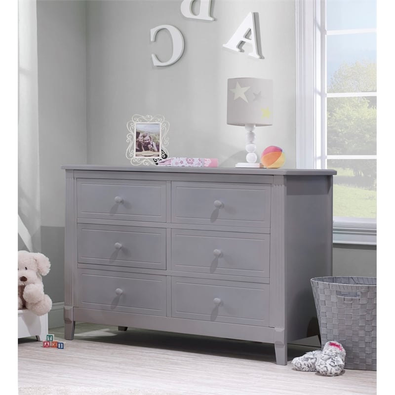 Pemberly Row Contemporary Wood Double Dresser in Gray Finish