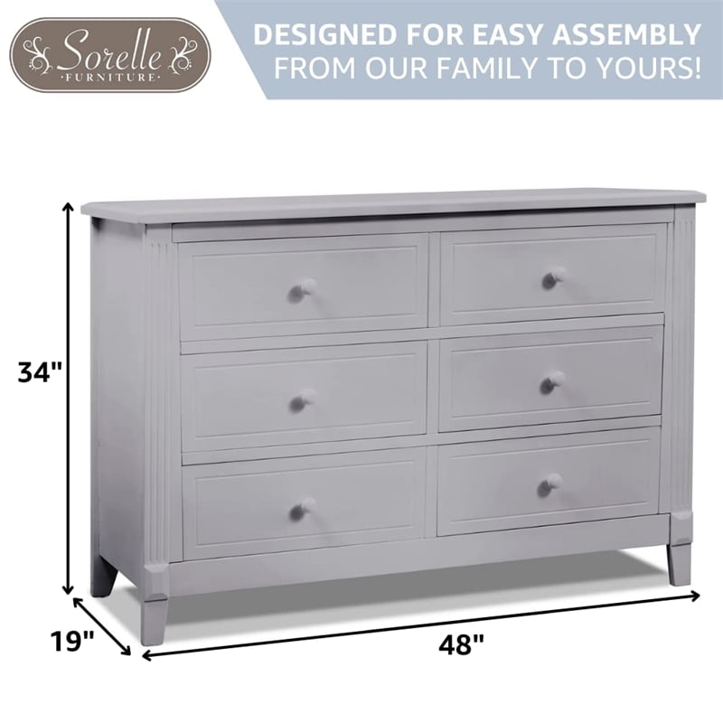 Pemberly Row Contemporary Wood Double Dresser in Gray Finish
