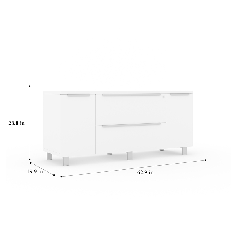Pemberly Row Contemporary Credenza with 2 Drawers and 2 Doors in White