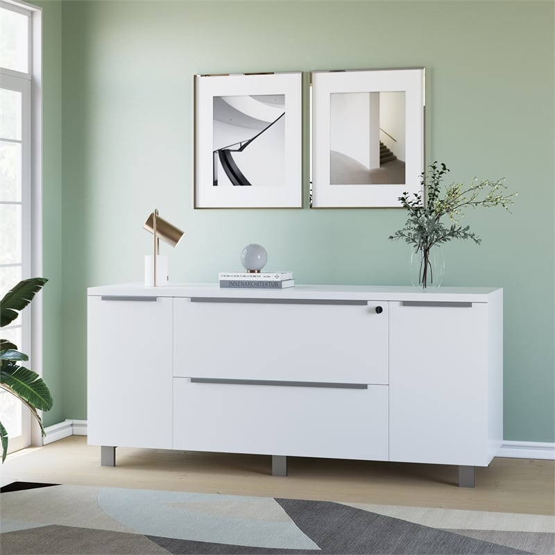 Pemberly Row Contemporary Credenza with 2 Drawers and 2 Doors in White