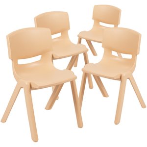 Pemberly Row 13.25&quot Plastic Stackable School Chair in Natural (Set of 4)