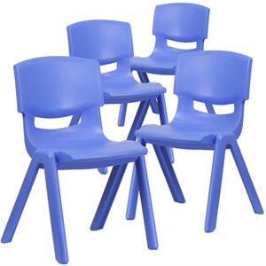 Pemberly Row 15.5&quot Plastic Stackable School Chair in Blue (Set of 4)