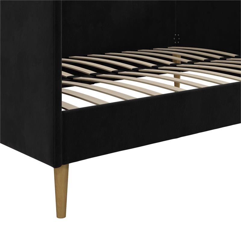 Pemberly Row Mid Century Upholstered Daybed Full Size in Black Velvet