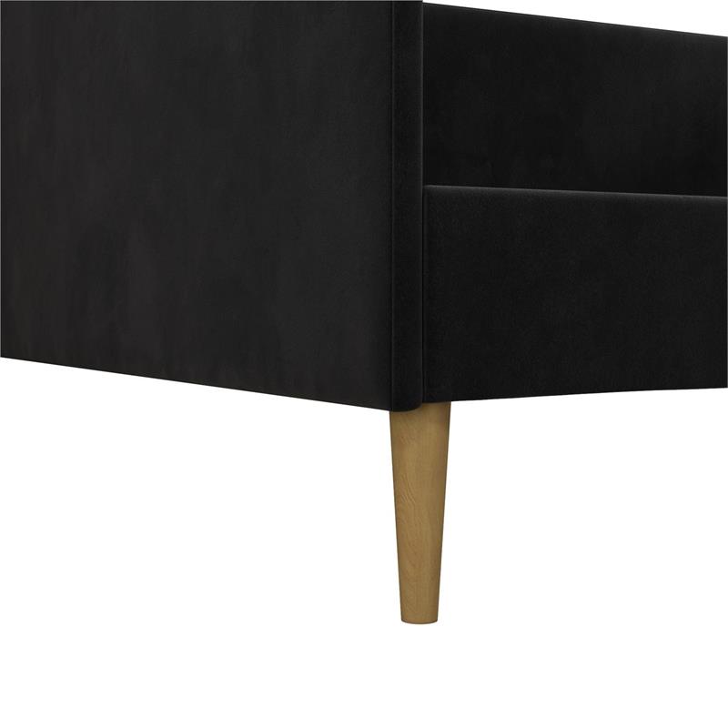 Pemberly Row Mid Century Upholstered Daybed Full Size in Black Velvet