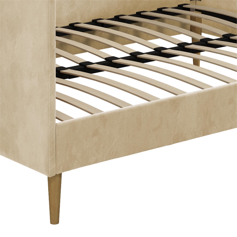 Pemberly Row Mid Century Upholstered Daybed Full Size in Tan Velvet