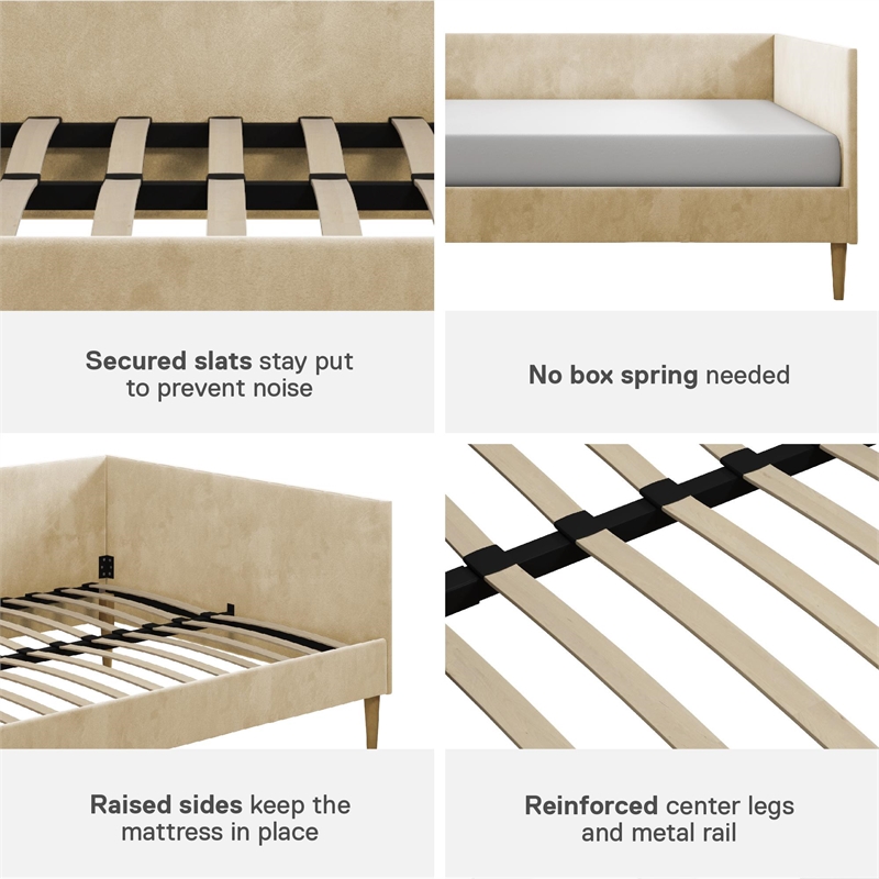 Pemberly Row Mid Century Upholstered Daybed Full Size in Tan Velvet