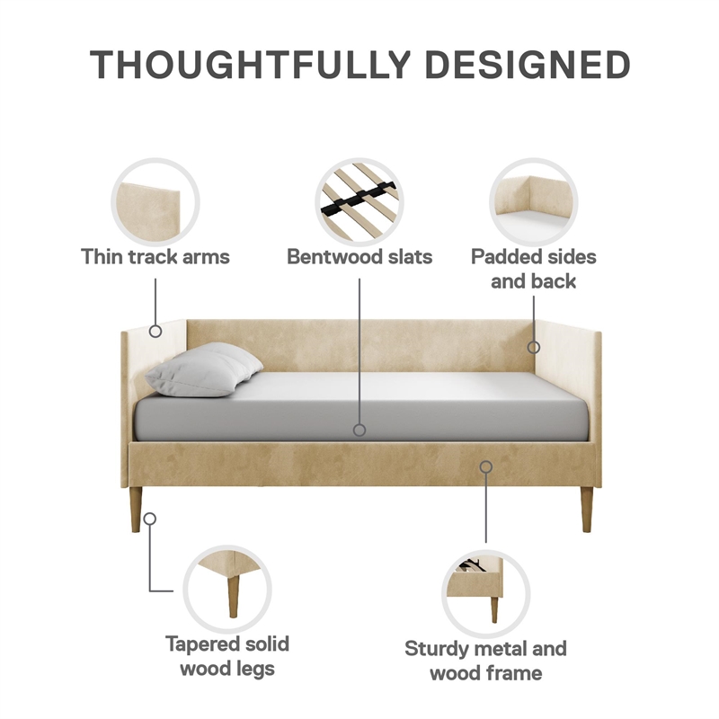 Pemberly Row Mid Century Upholstered Daybed Full Size in Tan Velvet