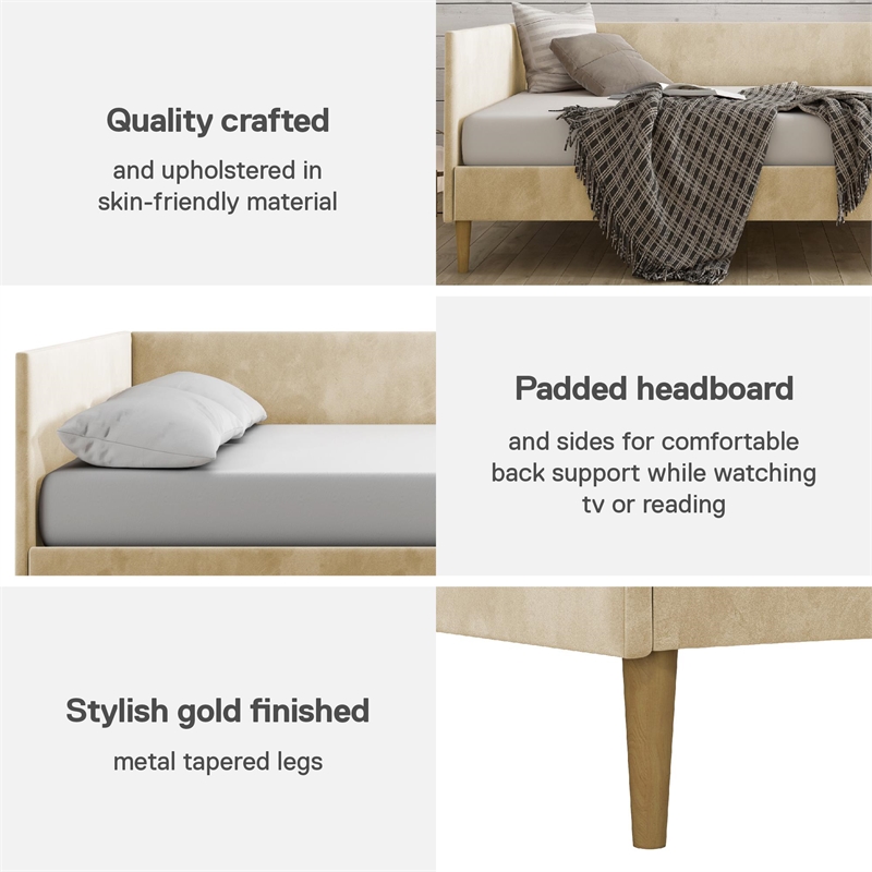 Pemberly Row Mid Century Upholstered Daybed Full Size in Tan Velvet