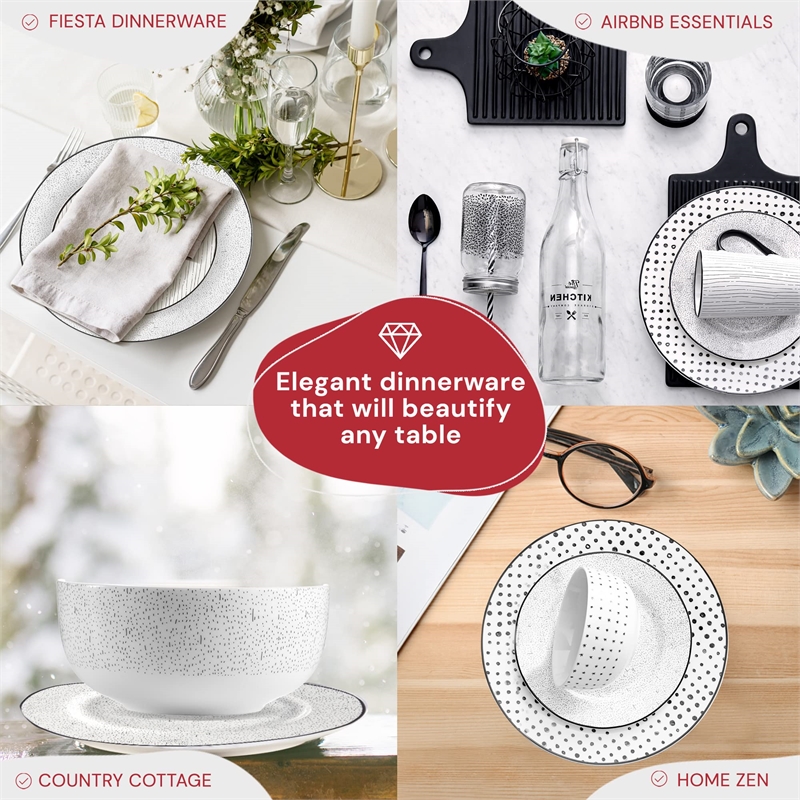 Pemberly Row Porcelain Dinnerset 12 Piece in Black White Sketch