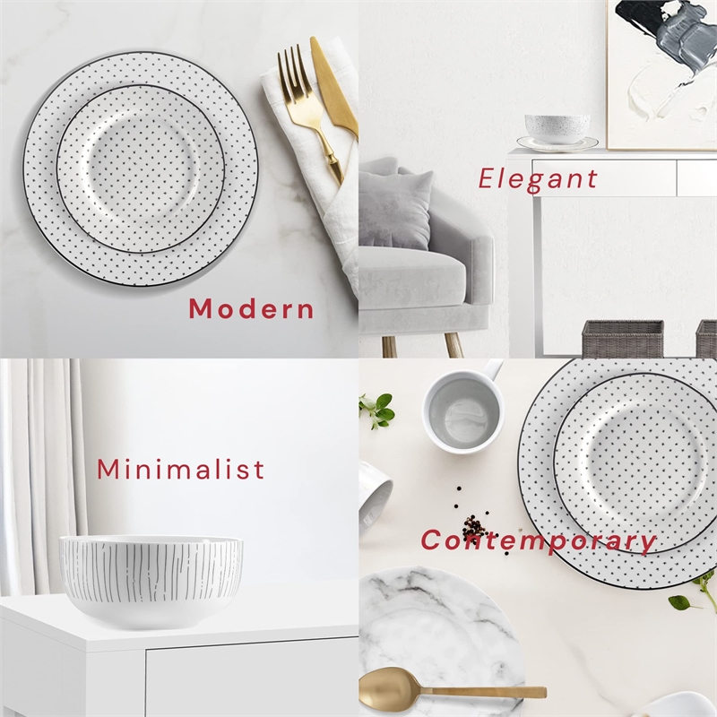 Pemberly Row Porcelain Dinnerset 12 Piece in Black White Sketch