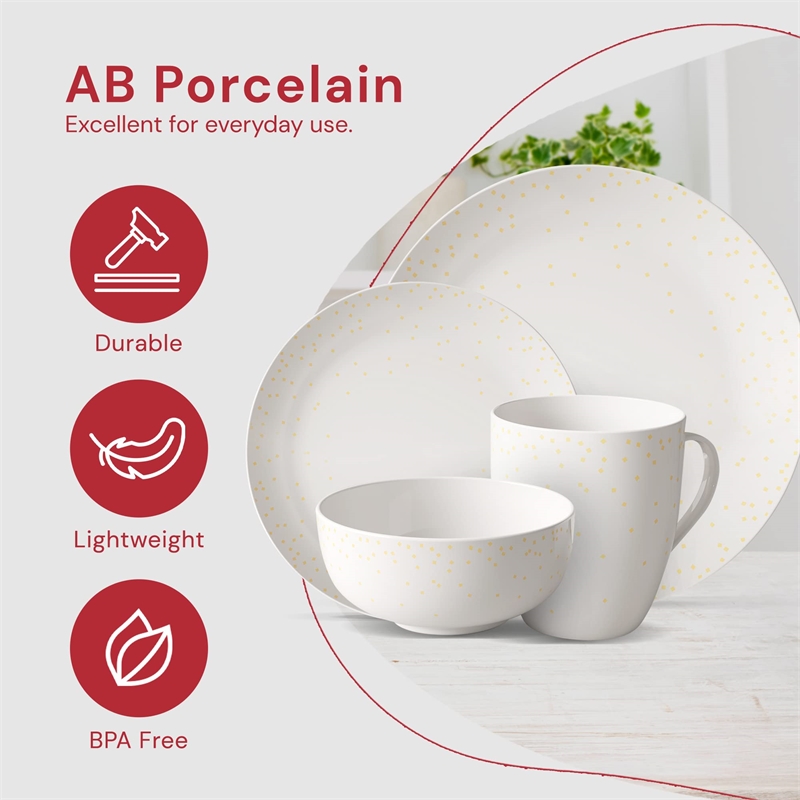 Pemberly Row Porcelain Dinnerset 16 Piece in Coupe Diamond Confetti