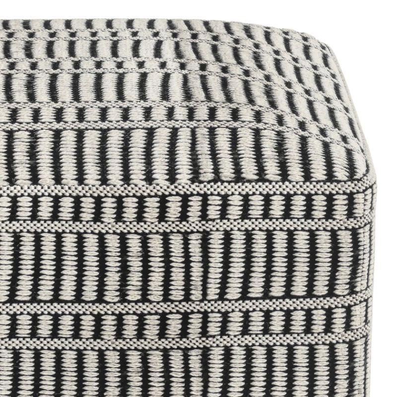 Pemberly Row Contemporary Square Woven Pouf in Black and White
