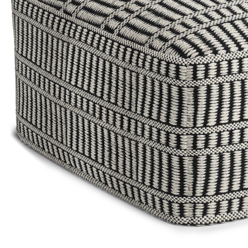 Pemberly Row Contemporary Square Woven Pouf in Black and White
