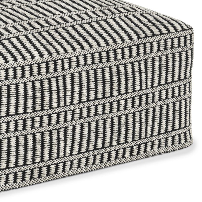 Pemberly Row Contemporary Square Woven Pouf in Black and White