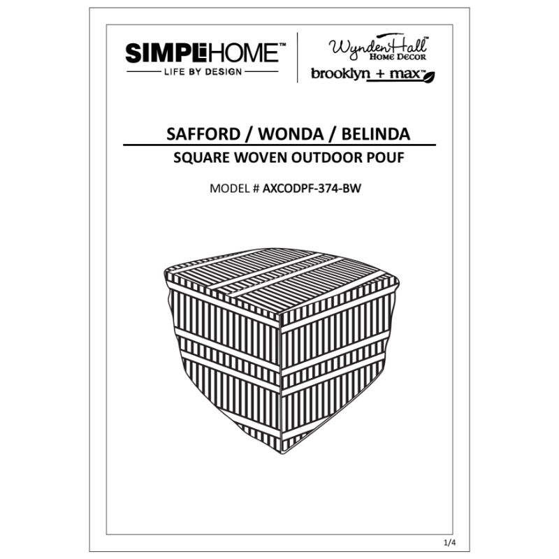 Pemberly Row Contemporary Square Woven Pouf in Black and White