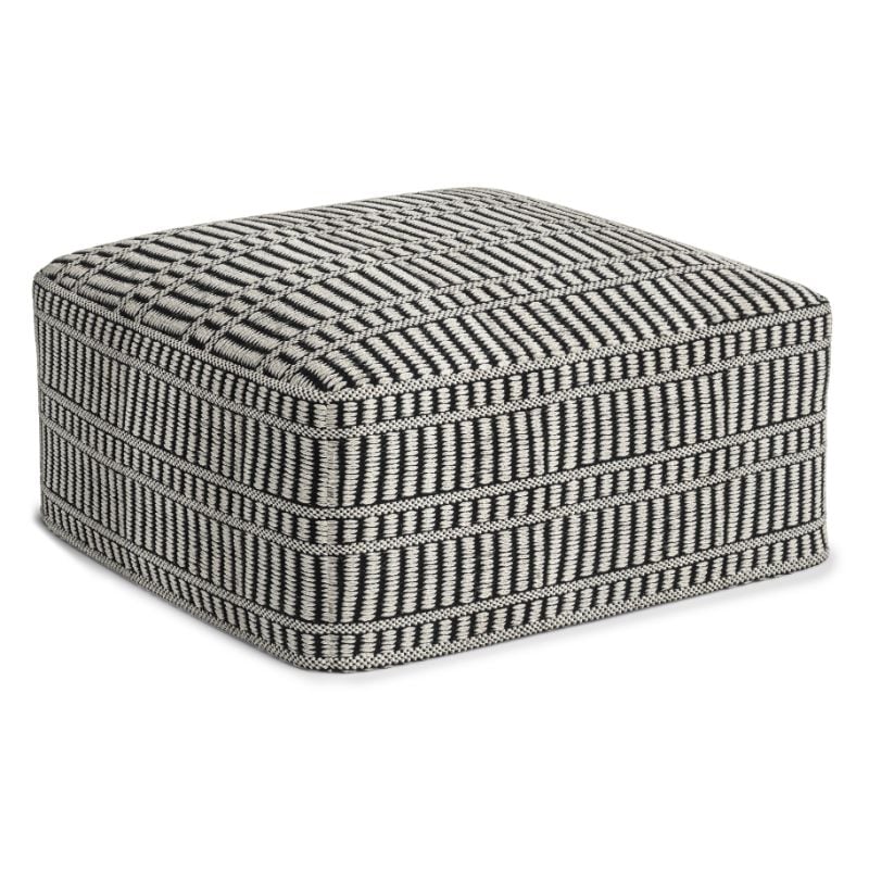 Pemberly Row Contemporary Square Woven Pouf in Black and White