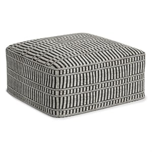 Pemberly Row Contemporary Square Woven Pouf in Black and White